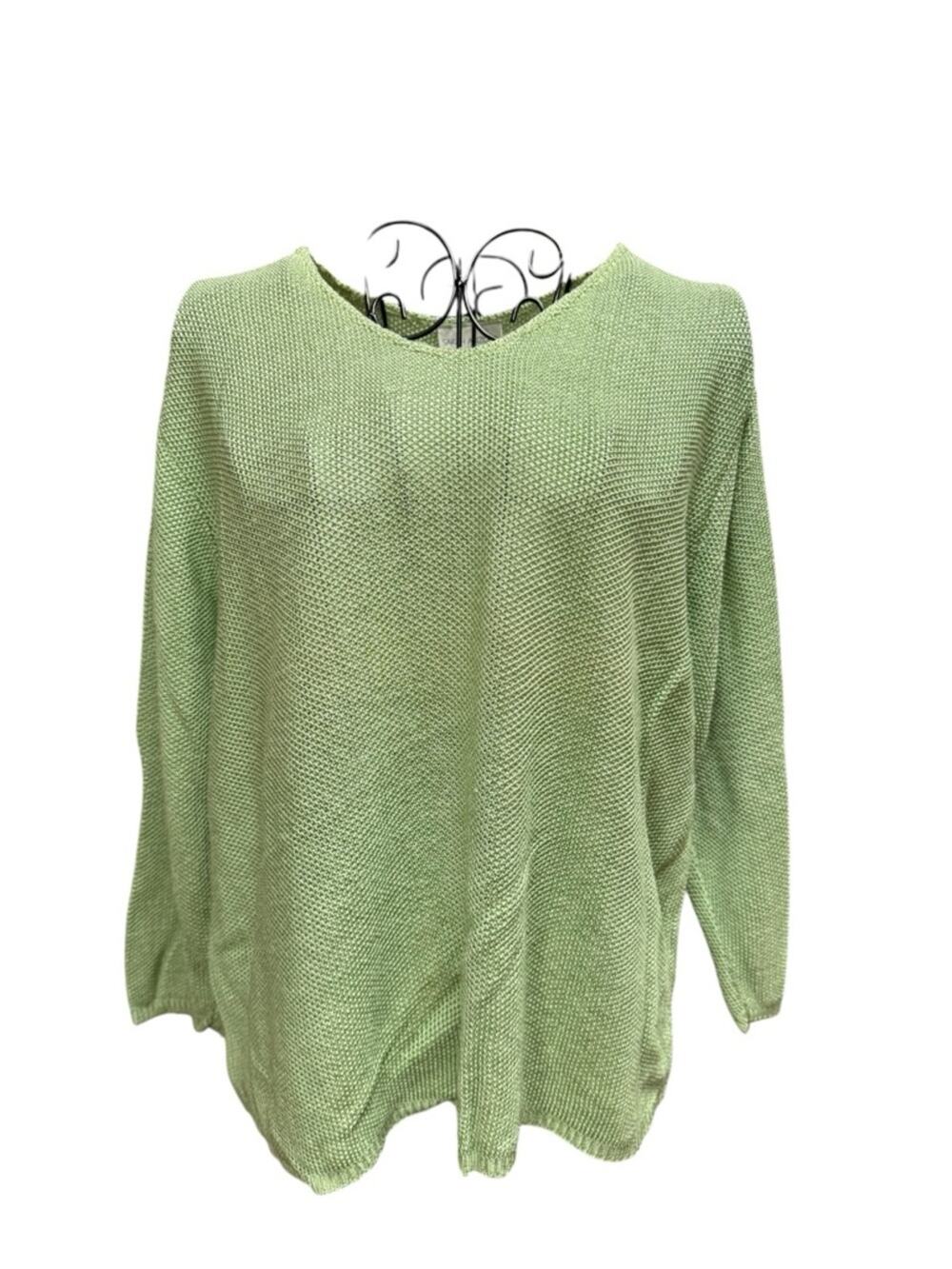 Sarah Arizona Light Green Scoop Neck Open Knit Sweater Small